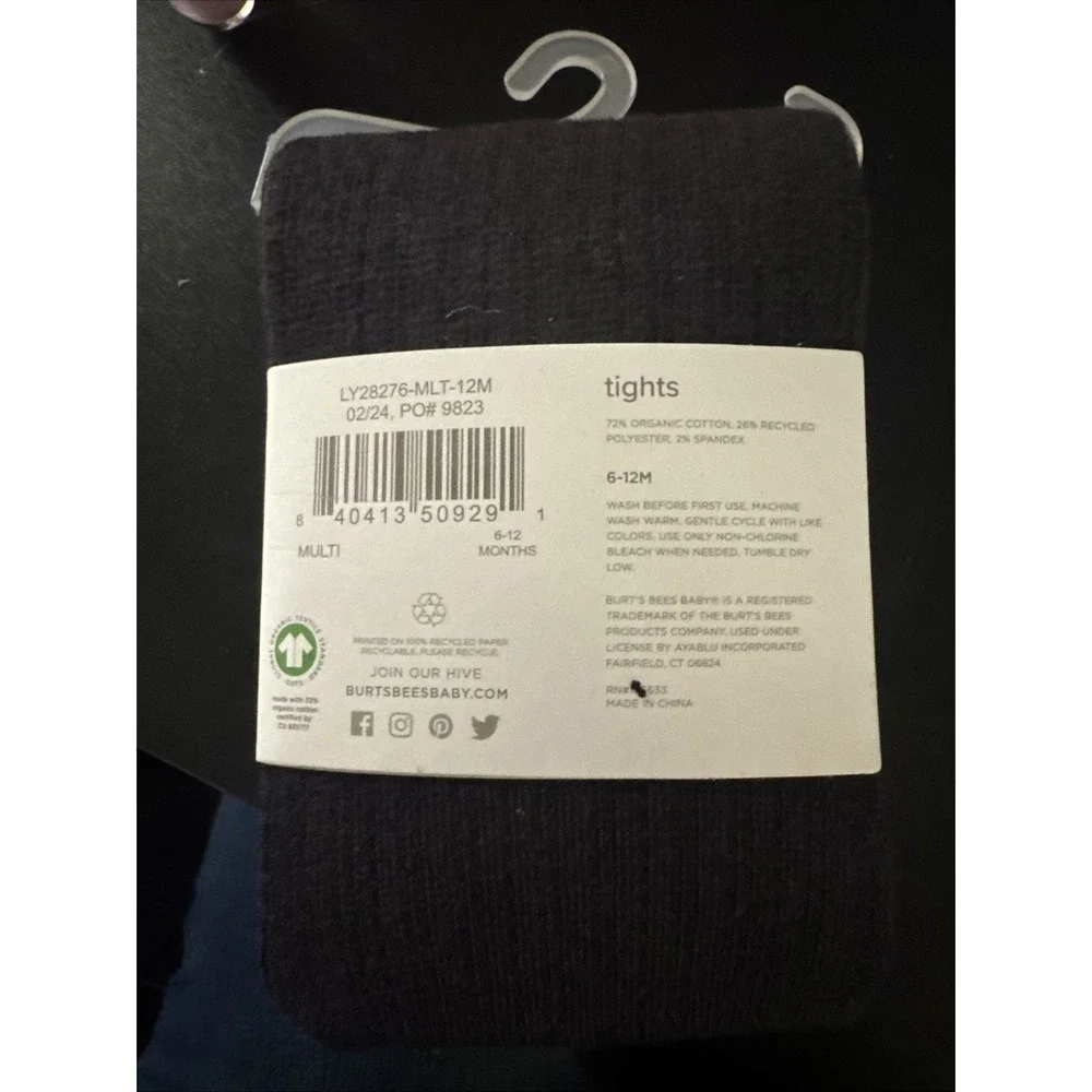 Burts Bees Baby Tights 6-12 Months Organic Cotton 2 Pack‎ Beige, Black BNIP